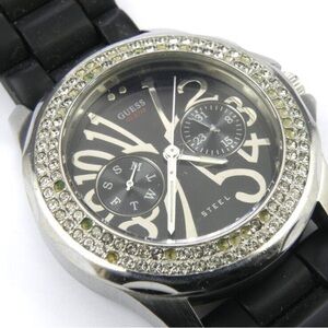 Guess Black and Silver Timepiece with Crystal Details